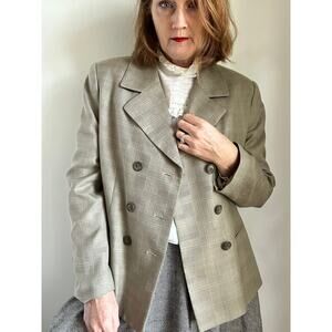 Vintage 90s Amanda Smith Plaid Blazer Neutral Tones Classic Preppy Size 12